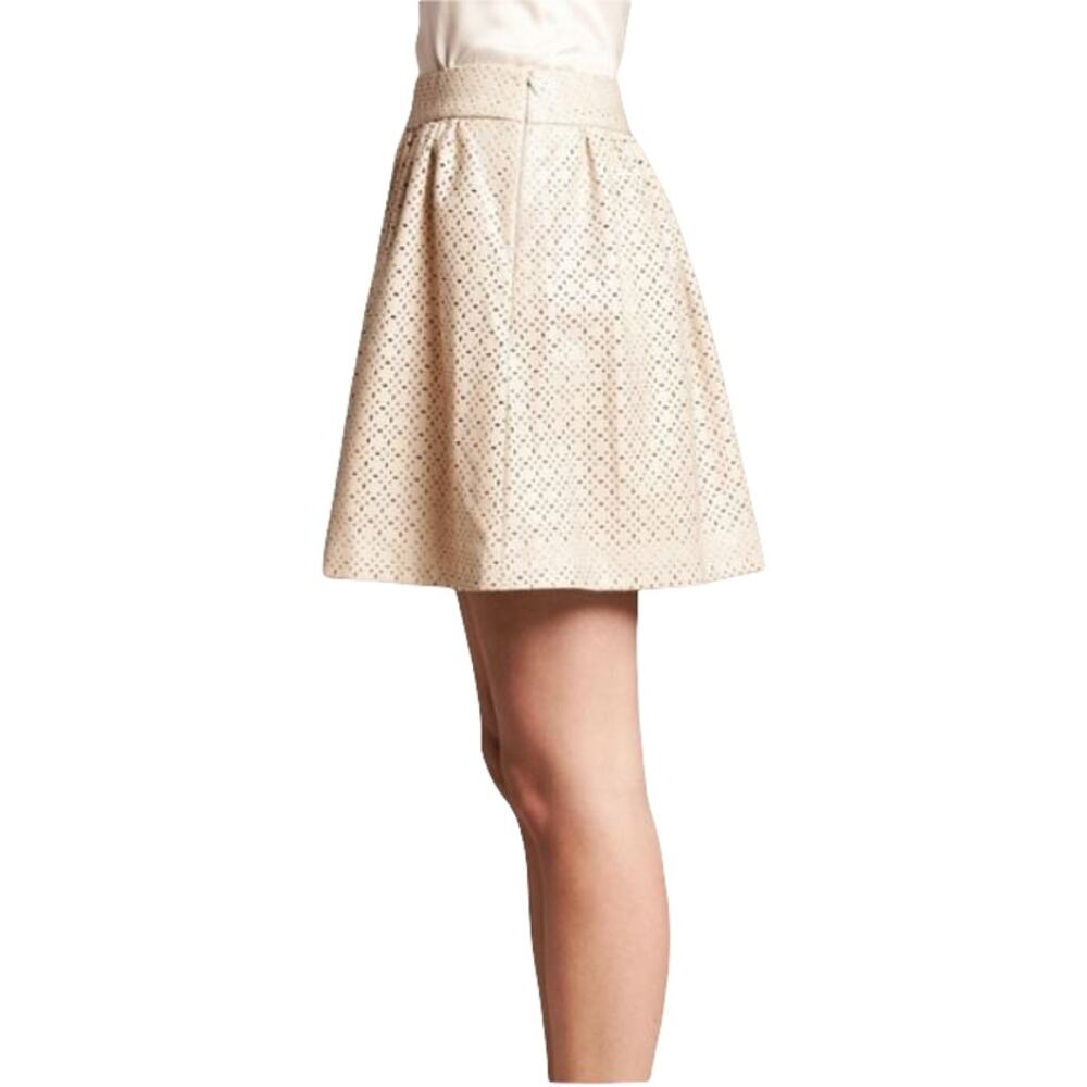 BANANA REPUBLIC Monogram Cream Laser Cut Faux Leather Full Mini Skirt 4